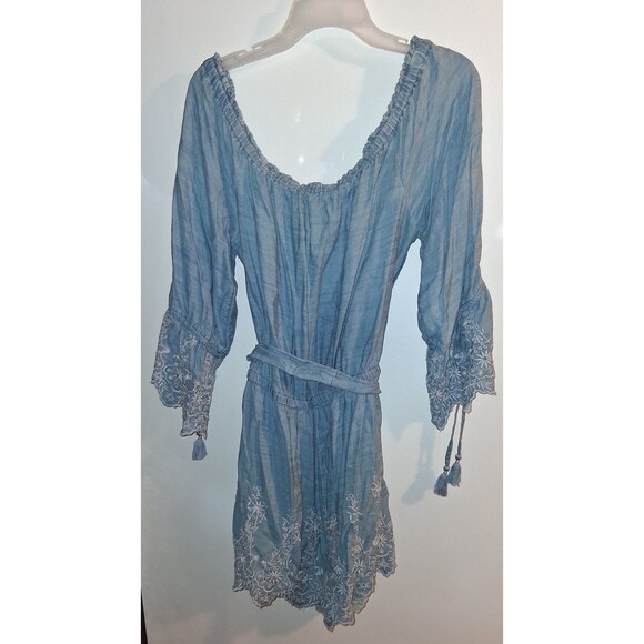 American Eagle Blue Chambray Embroidered Shorts Romper Sz XL - Picture 3 of 3